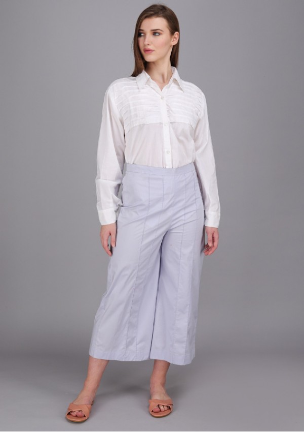 crisp white collar pintucks shirt made in cotton