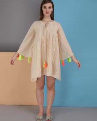 neon stripe tie up dress. made in natural fibre