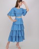 powder blue multi tier skirt with V- neck blouson. made in cotton