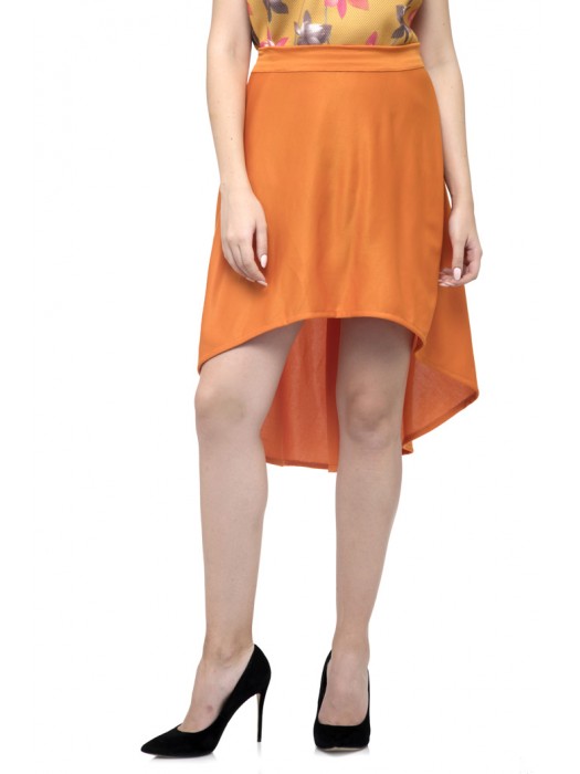 Plain Orange Asymmetric Skirt