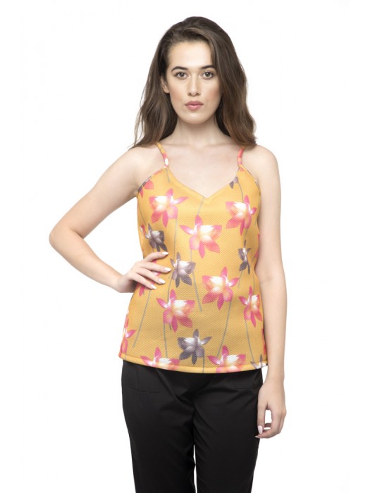 V-neck Striped Flowers Cami Top