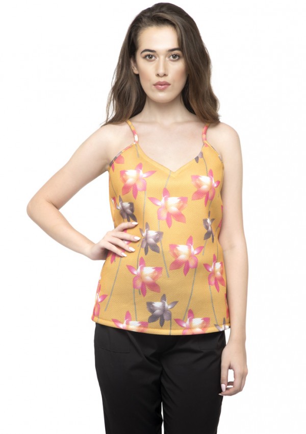 V-neck Striped Flowers Cami Top