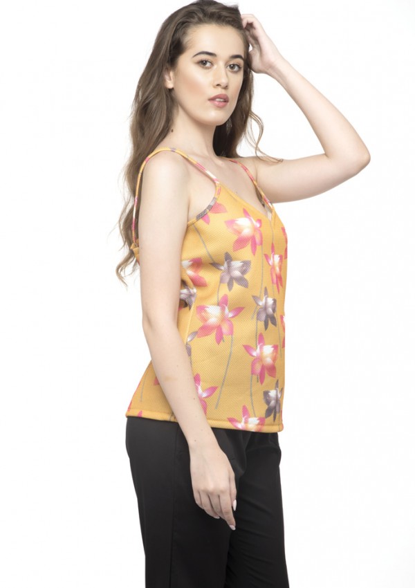 V-neck Striped Flowers Cami Top