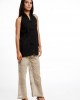 MICRO PLEATED SLEEVELESS HIGH RISE COLLAR COTTON SHIRT