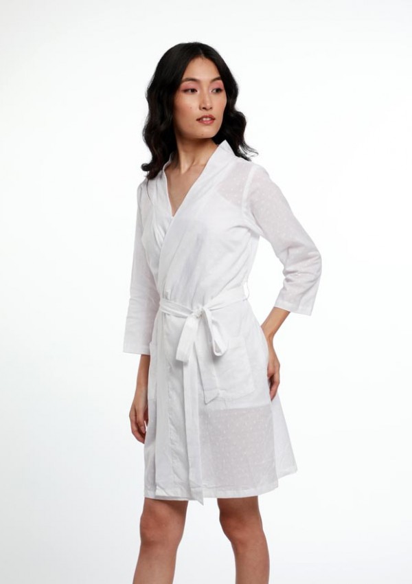 TEXTURED HANDWOVEN COTTON BATHROBE