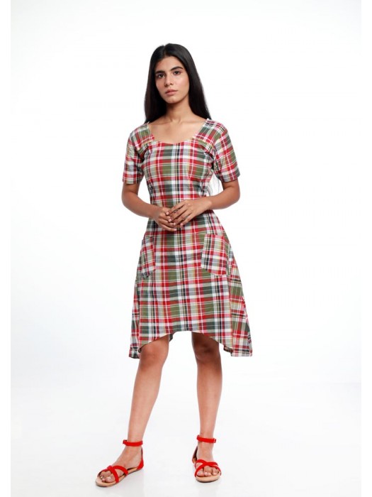 TARTAN HIGH & LOW POCKET DRESS