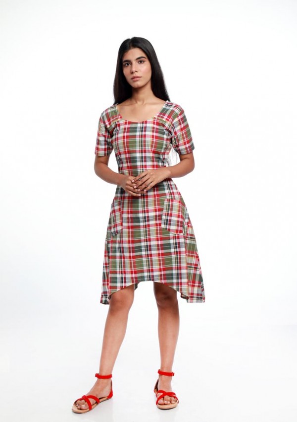 TARTAN HIGH & LOW POCKET DRESS