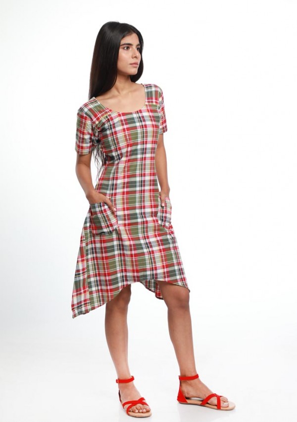 TARTAN HIGH & LOW POCKET DRESS