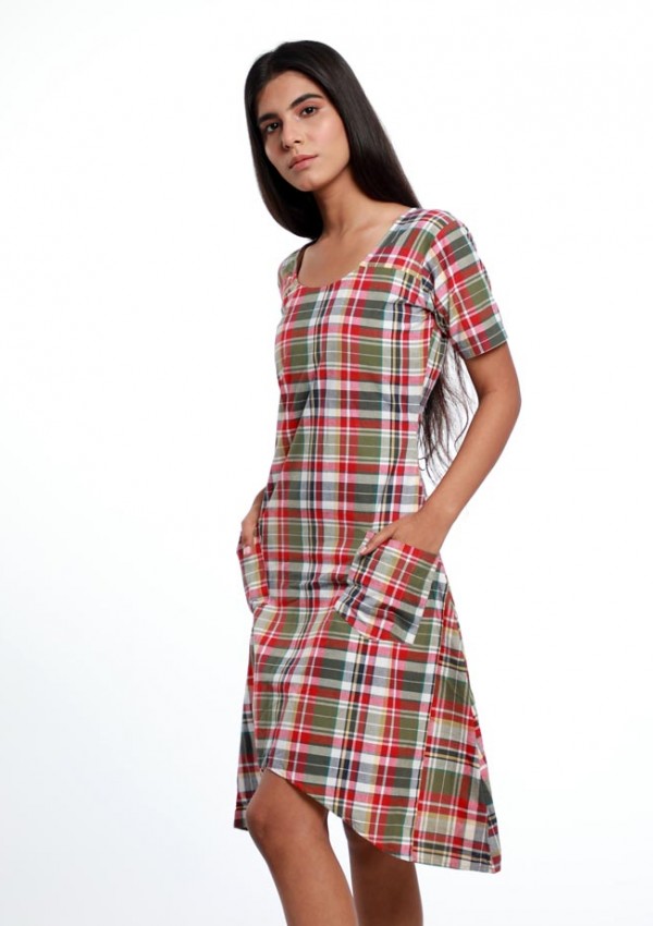 TARTAN HIGH & LOW POCKET DRESS