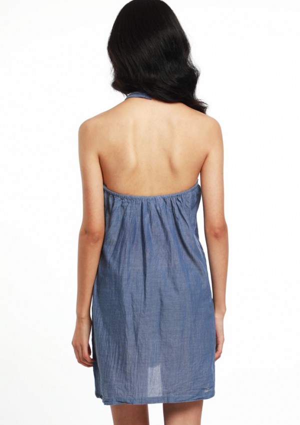 HALTER NECK, COTTON CHAMBRAY SLIP DRESS