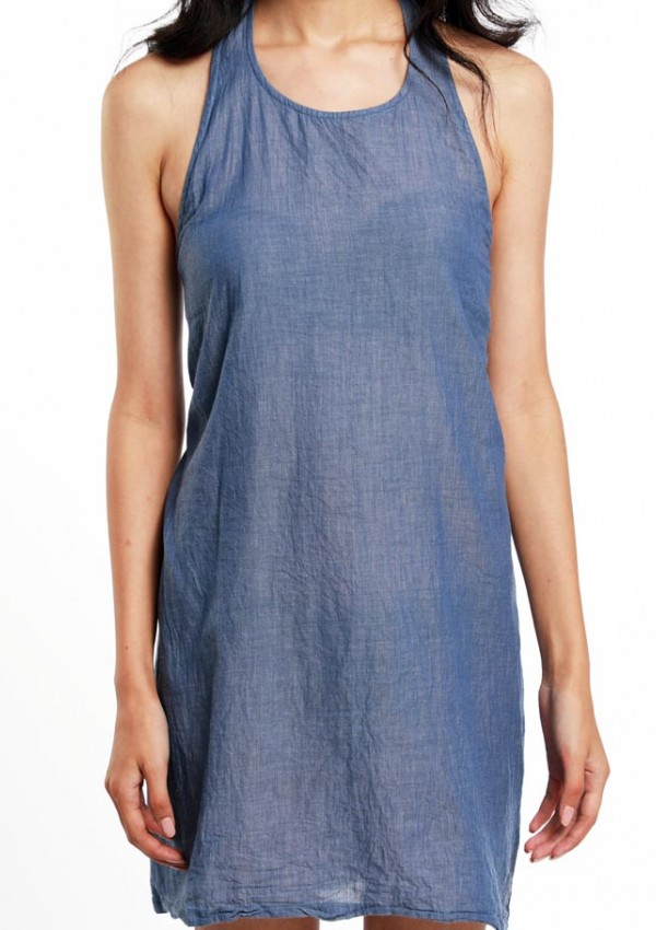 HALTER NECK, COTTON CHAMBRAY SLIP DRESS