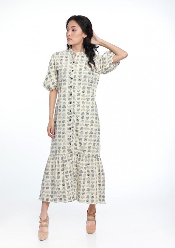 ENGLISH BREAKFAST, DUTTON DOWN DRESS WITH BALLOON SLEEVES & TIER PANEL