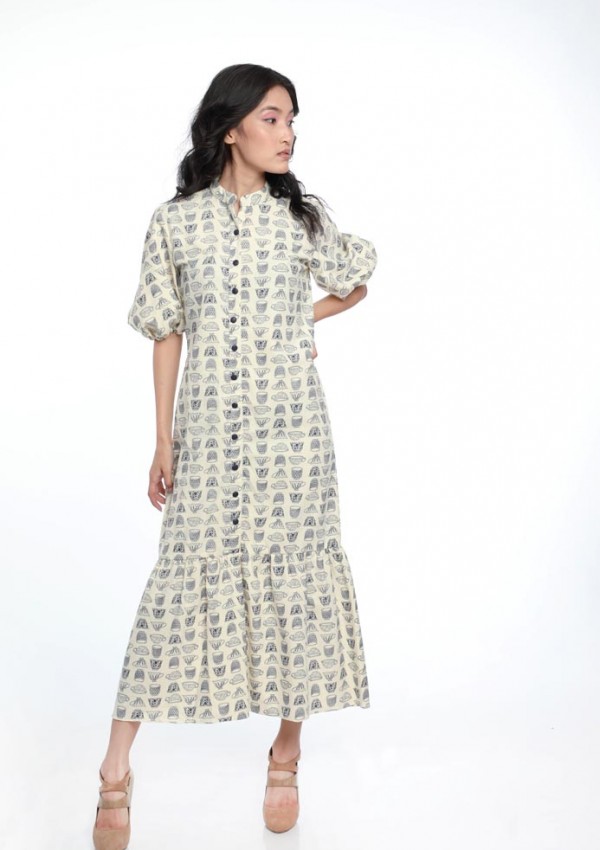ENGLISH BREAKFAST, DUTTON DOWN DRESS WITH BALLOON SLEEVES & TIER PANEL