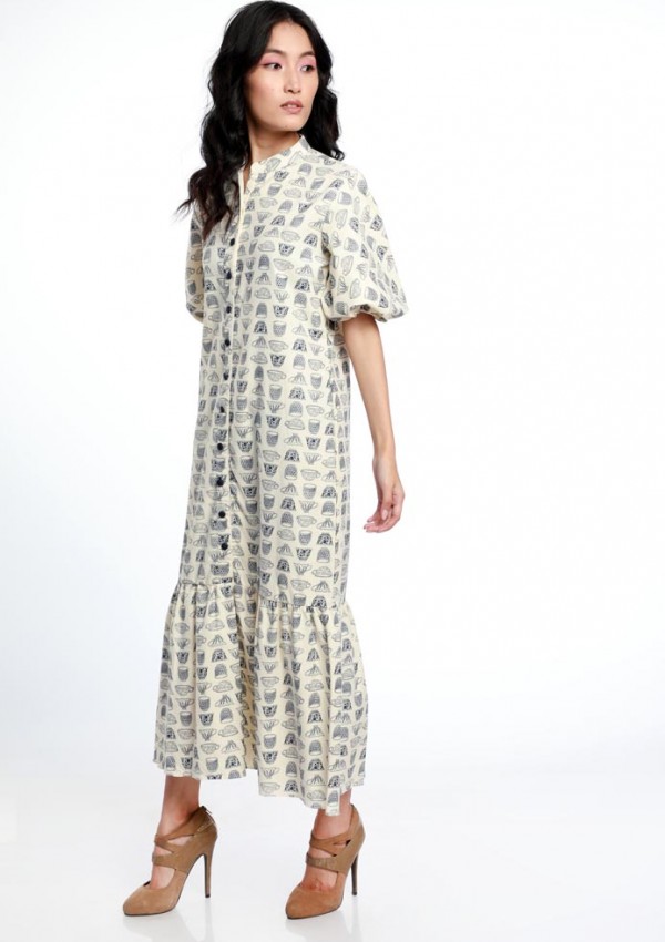 ENGLISH BREAKFAST, DUTTON DOWN DRESS WITH BALLOON SLEEVES & TIER PANEL