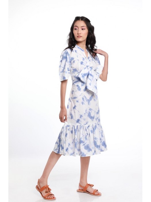 TIE & DYE PUSSY BOW TIER PANEL DRESS