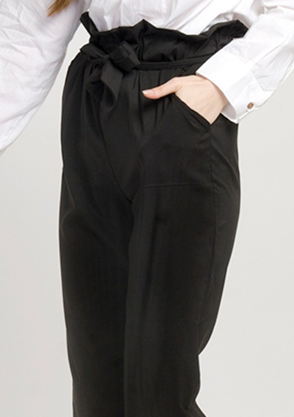 Womens Black Paper-Bag Pants
